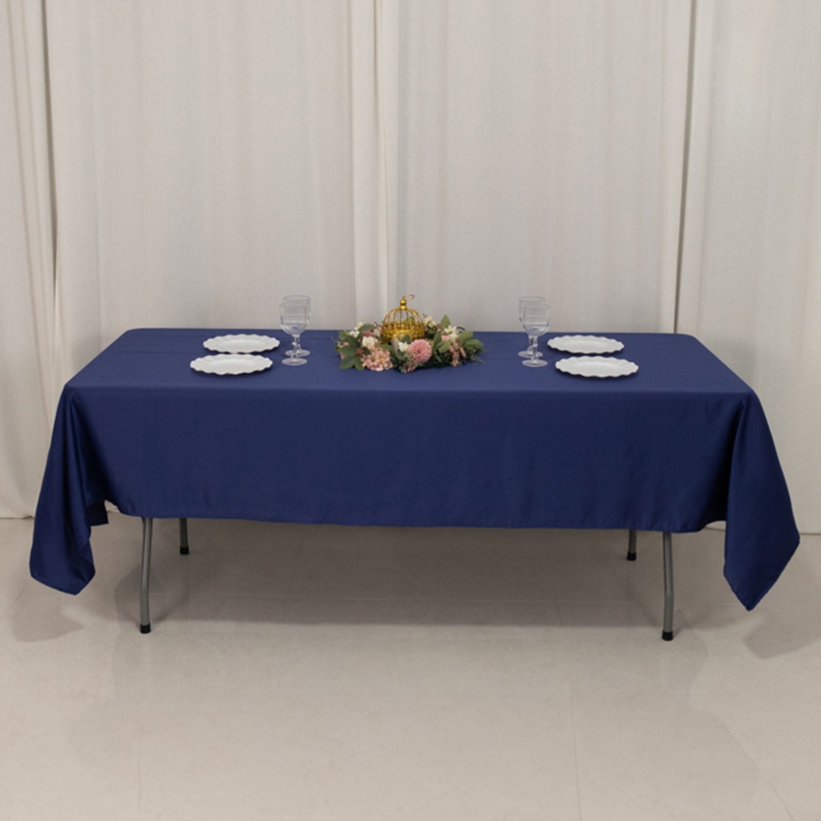 Lamour Satin 60"x102" Rectangle Tablecloth Navy Blue - Durable & Silky Soft Feel Table Cover - Bell Racket Store