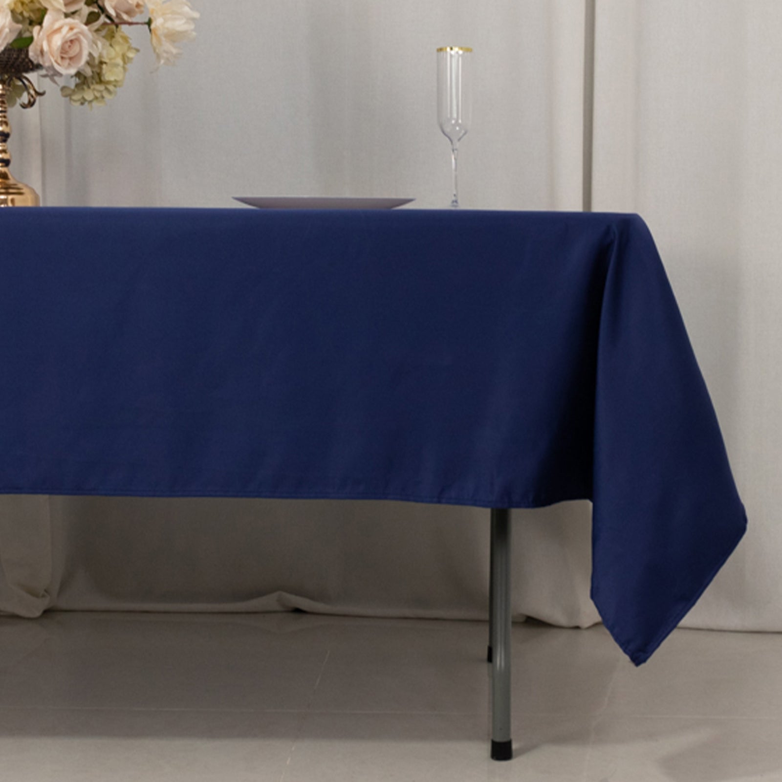 Lamour Satin 60"x102" Rectangle Tablecloth Navy Blue - Durable & Silky Soft Feel Table Cover - Bell Racket Store
