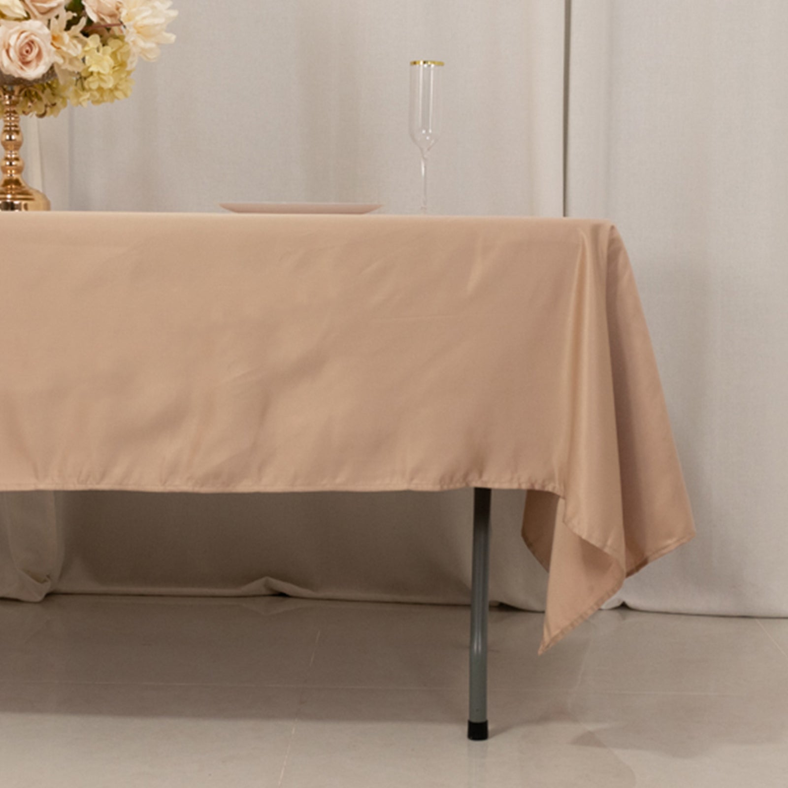 Lamour Satin 60"x102" Rectangle Tablecloth Nude - Durable & Silky Soft Feel Table Cover - Bell Racket Store