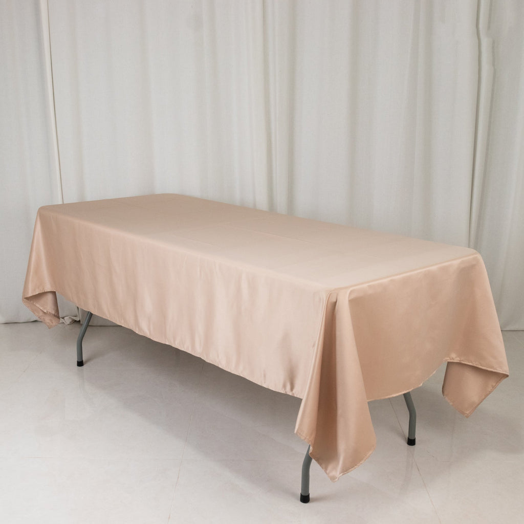 Lamour Satin 60"x102" Rectangle Tablecloth Nude - Durable & Silky Soft Feel Table Cover - Bell Racket Store