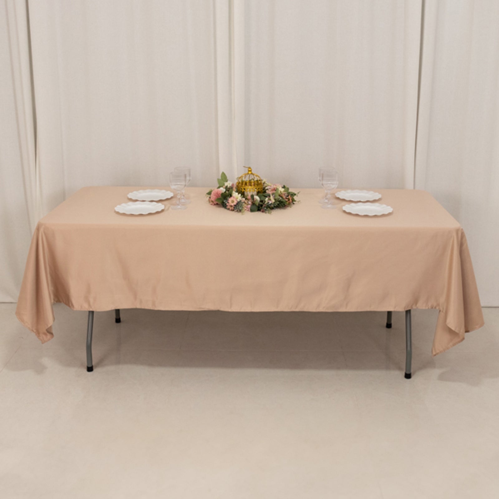 Lamour Satin 60"x102" Rectangle Tablecloth Nude - Durable & Silky Soft Feel Table Cover - Bell Racket Store