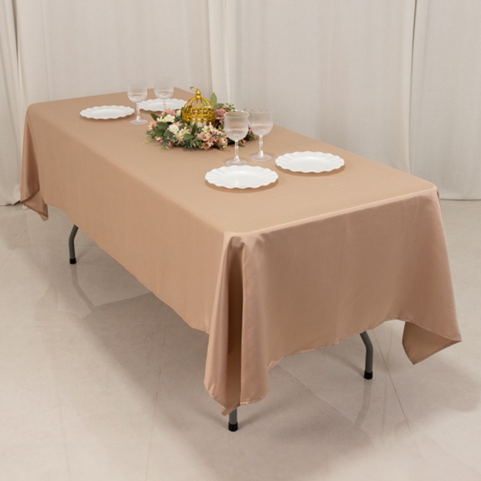 Lamour Satin 60"x102" Rectangle Tablecloth Nude - Durable & Silky Soft Feel Table Cover - Bell Racket Store
