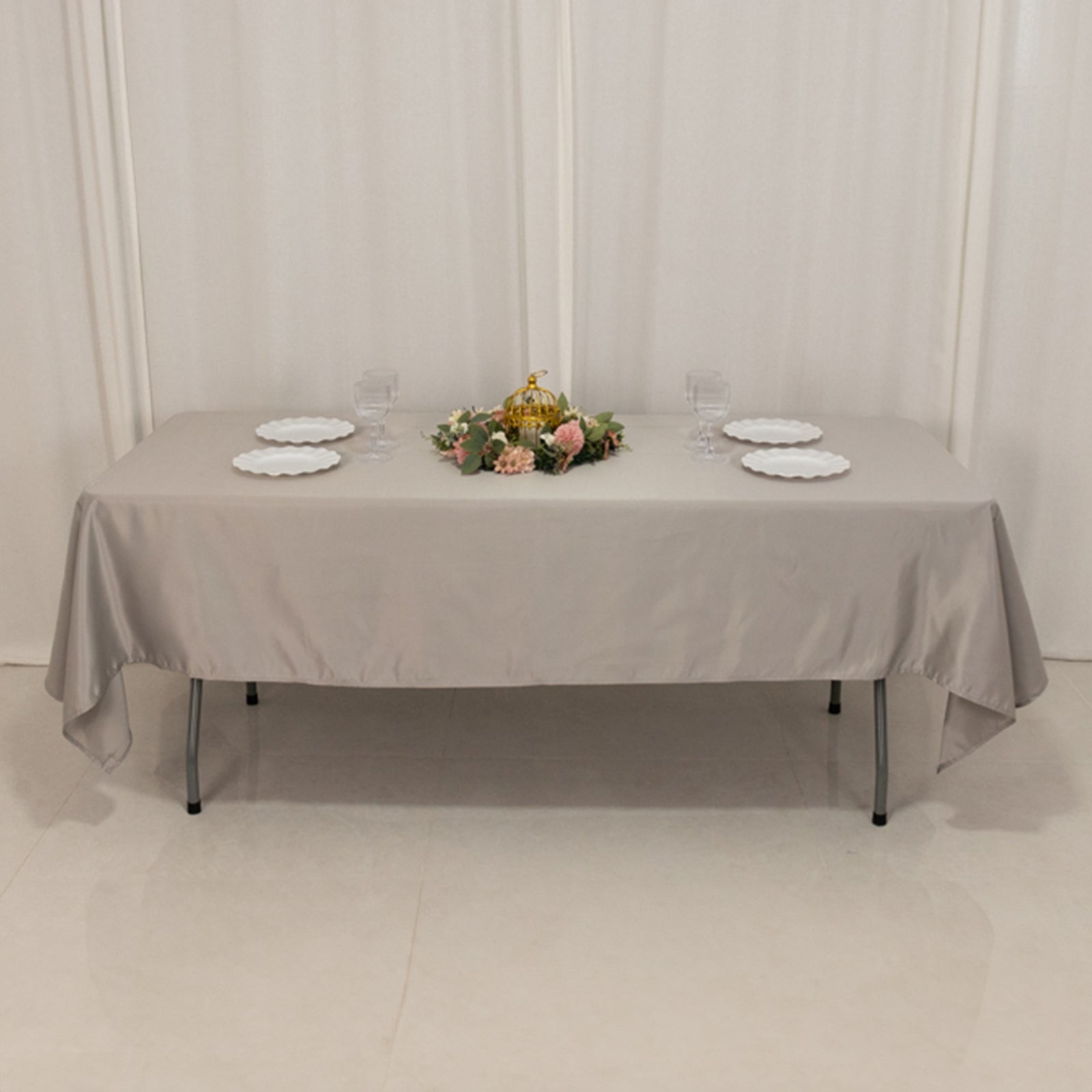 Lamour Satin 60"x102" Rectangle Tablecloth Silver - Durable & Silky Soft Feel Table Cover - Bell Racket Store