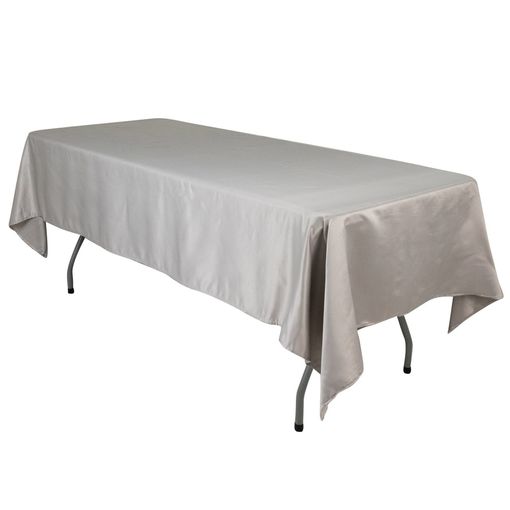 Lamour Satin 60"x102" Rectangle Tablecloth Silver - Durable & Silky Soft Feel Table Cover - Bell Racket Store