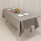 Lamour Satin 60"x102" Rectangle Tablecloth Silver - Durable & Silky Soft Feel Table Cover - Bell Racket Store