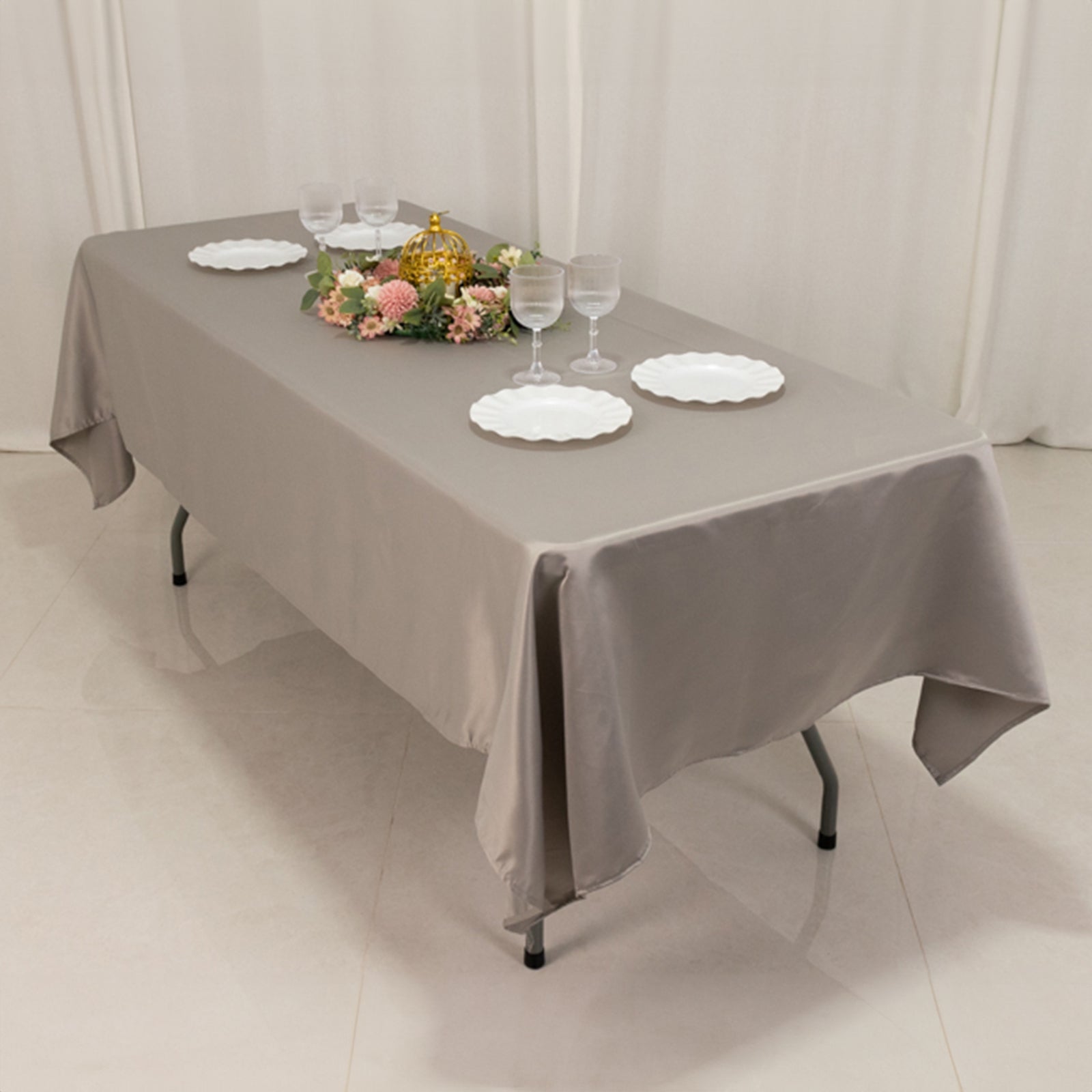 Lamour Satin 60"x102" Rectangle Tablecloth Silver - Durable & Silky Soft Feel Table Cover - Bell Racket Store