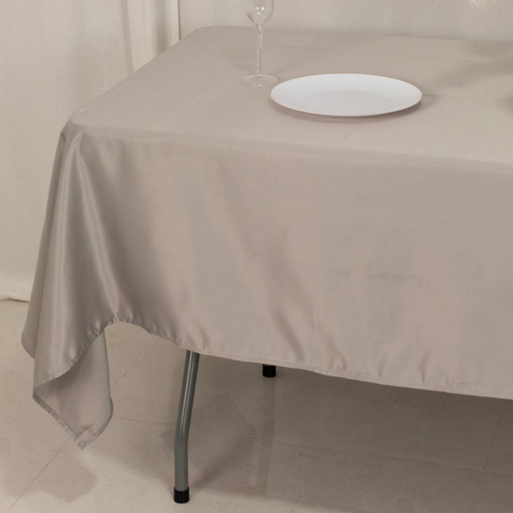 Lamour Satin 60"x102" Rectangle Tablecloth Silver - Durable & Silky Soft Feel Table Cover - Bell Racket Store