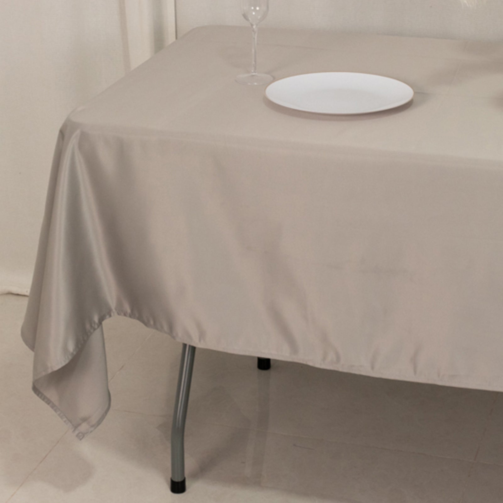 Lamour Satin 60"x102" Rectangle Tablecloth Silver - Durable & Silky Soft Feel Table Cover - Bell Racket Store