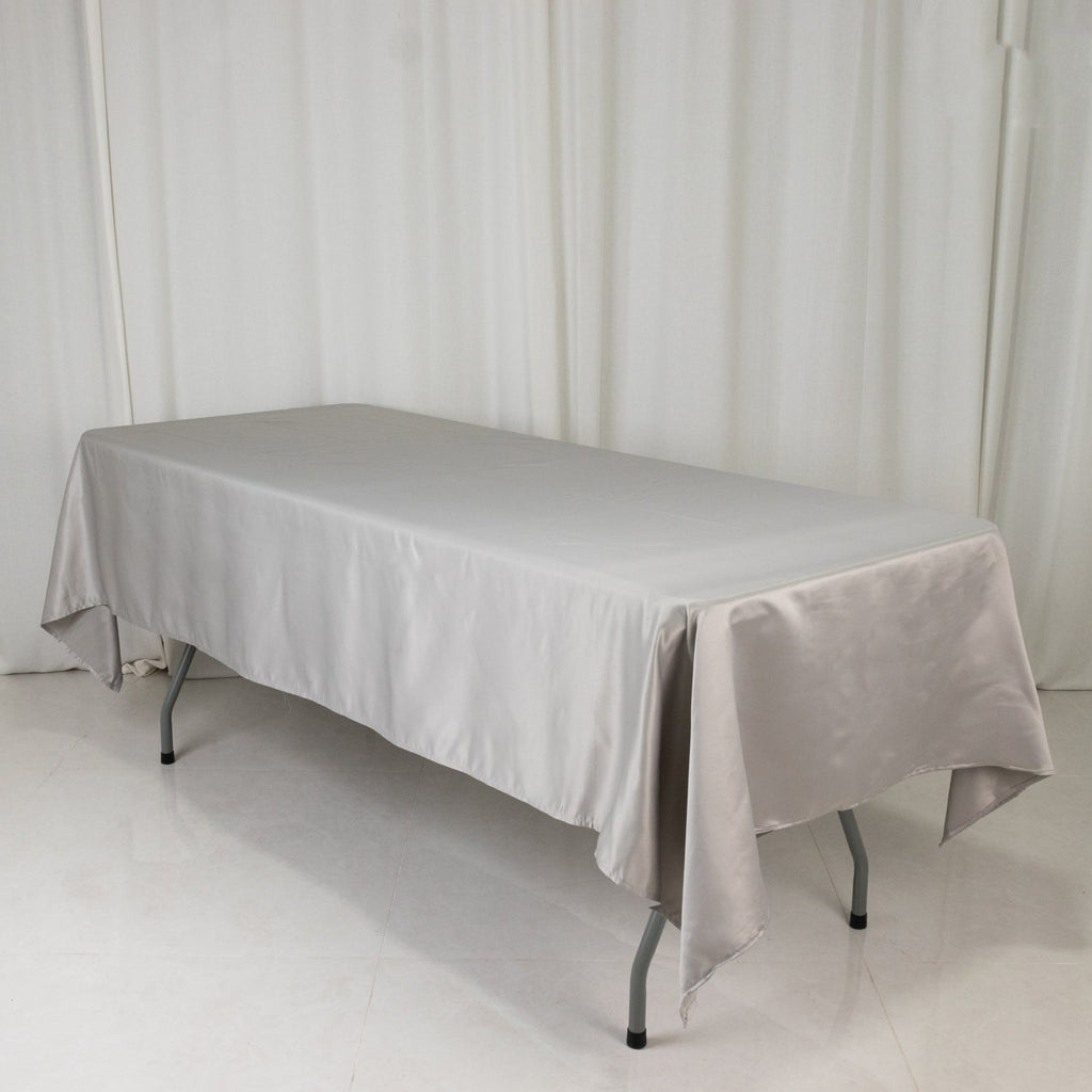 Lamour Satin 60"x102" Rectangle Tablecloth Silver - Durable & Silky Soft Feel Table Cover - Bell Racket Store