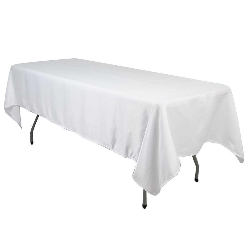 Lamour Satin 60"x102" Rectangle Tablecloth White - Durable & Silky Soft Feel Table Cover for Weddings & Banquets - Bell Racket Store