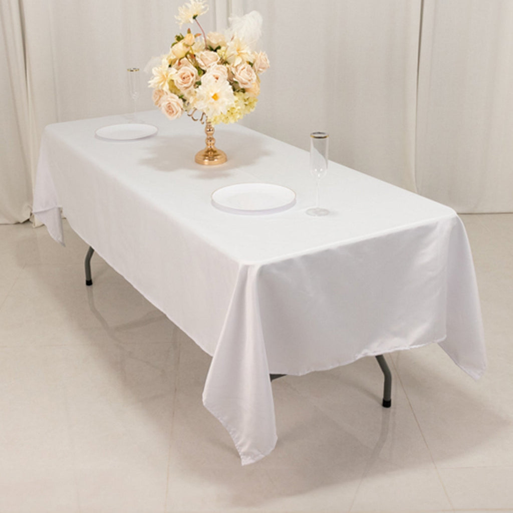 Lamour Satin 60"x102" Rectangle Tablecloth White - Durable & Silky Soft Feel Table Cover for Weddings & Banquets - Bell Racket Store