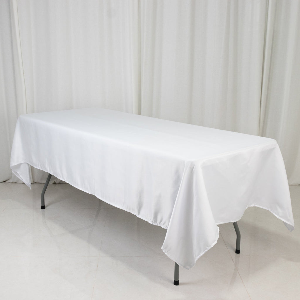 Lamour Satin 60"x102" Rectangle Tablecloth White - Durable & Silky Soft Feel Table Cover for Weddings & Banquets - Bell Racket Store