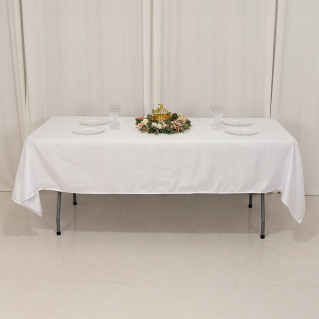 Lamour Satin 60"x102" Rectangle Tablecloth White - Durable & Silky Soft Feel Table Cover for Weddings & Banquets - Bell Racket Store