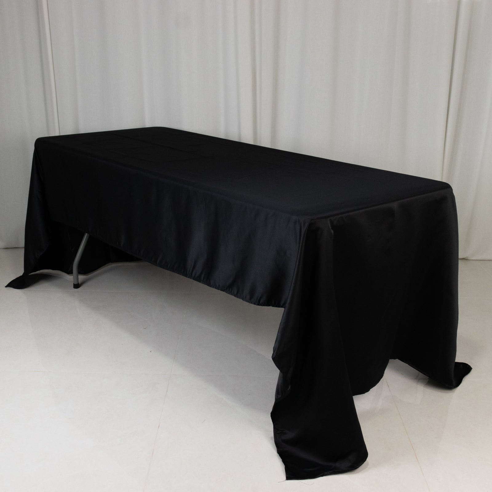 Lamour Satin 60"x126" Rectangle Tablecloth Black - Soft & Silk - Like Table Cover for Upscale Dining - Bell Racket Store