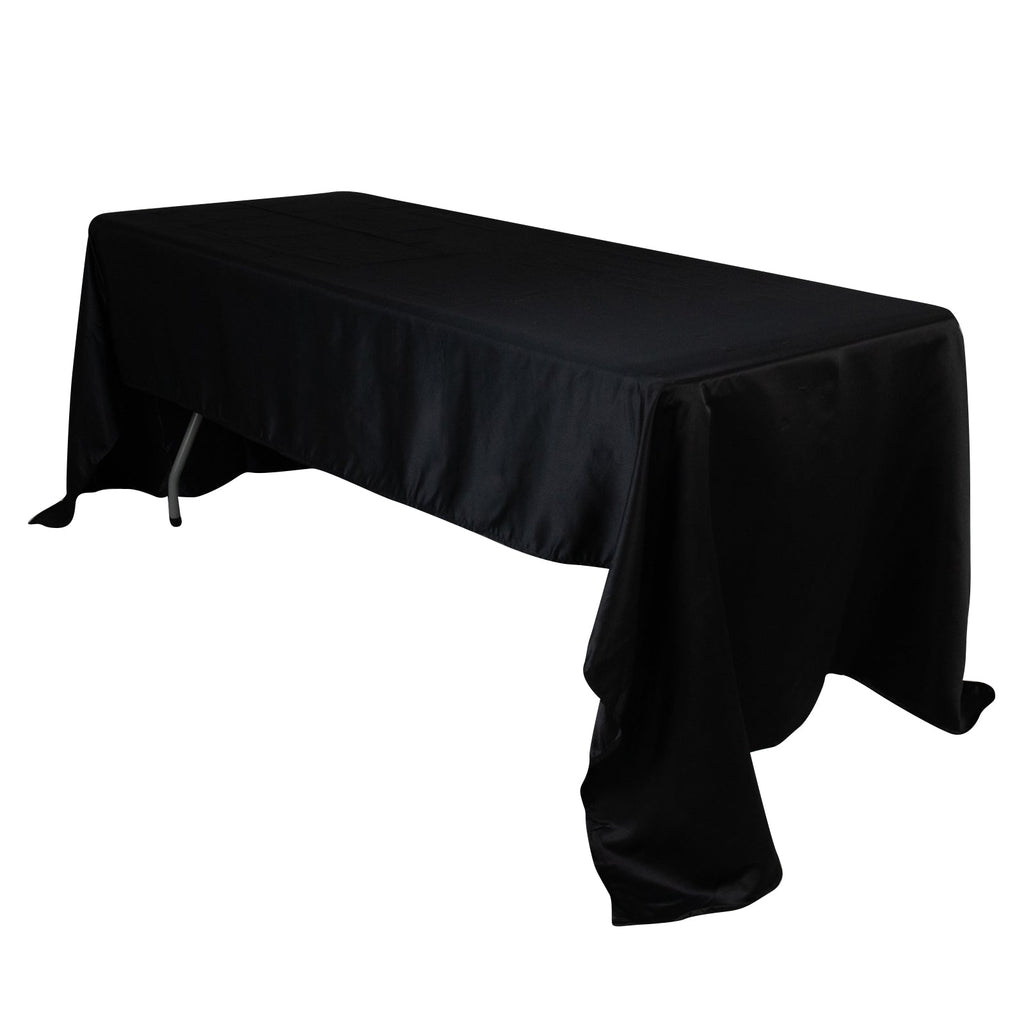 Lamour Satin 60"x126" Rectangle Tablecloth Black - Soft & Silk - Like Table Cover for Upscale Dining - Bell Racket Store