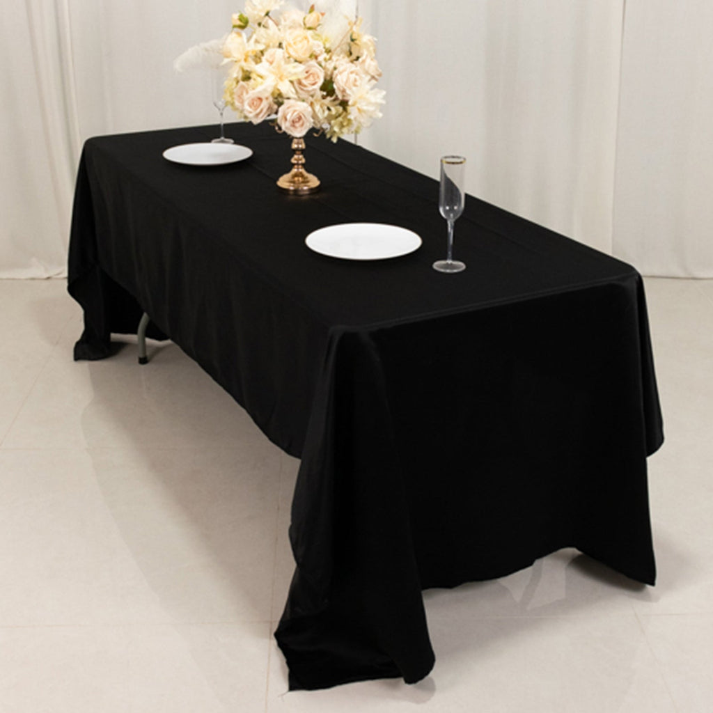Lamour Satin 60"x126" Rectangle Tablecloth Black - Soft & Silk - Like Table Cover for Upscale Dining - Bell Racket Store