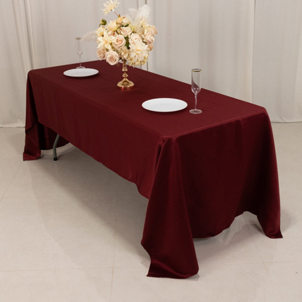 Lamour Satin 60"x126" Rectangle Tablecloth Burgundy - Soft & Silk - Like Table Cover - Bell Racket Store