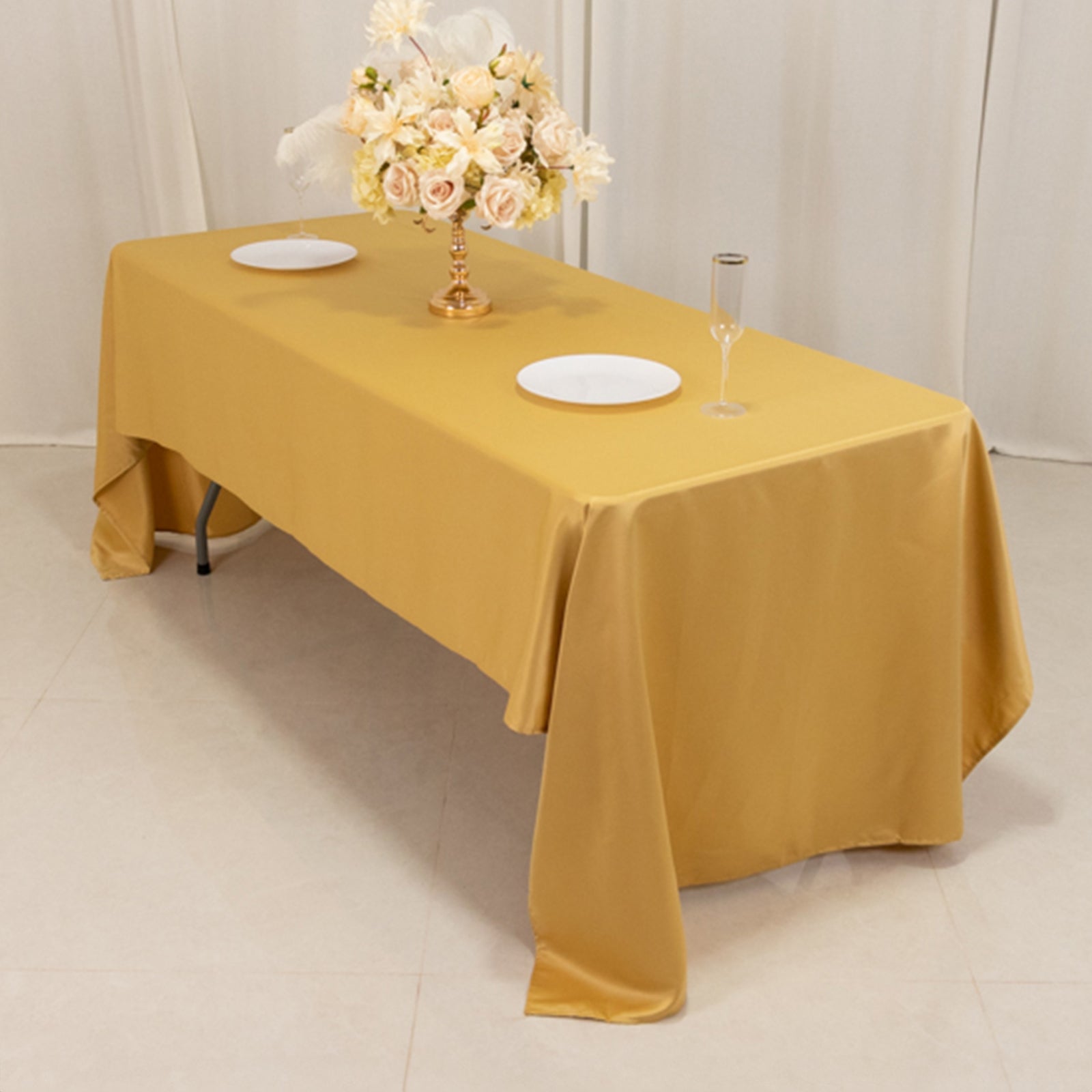 Lamour Satin 60"x126" Rectangle Tablecloth Champagne - Soft & Silk - Like Table Cover - Bell Racket Store