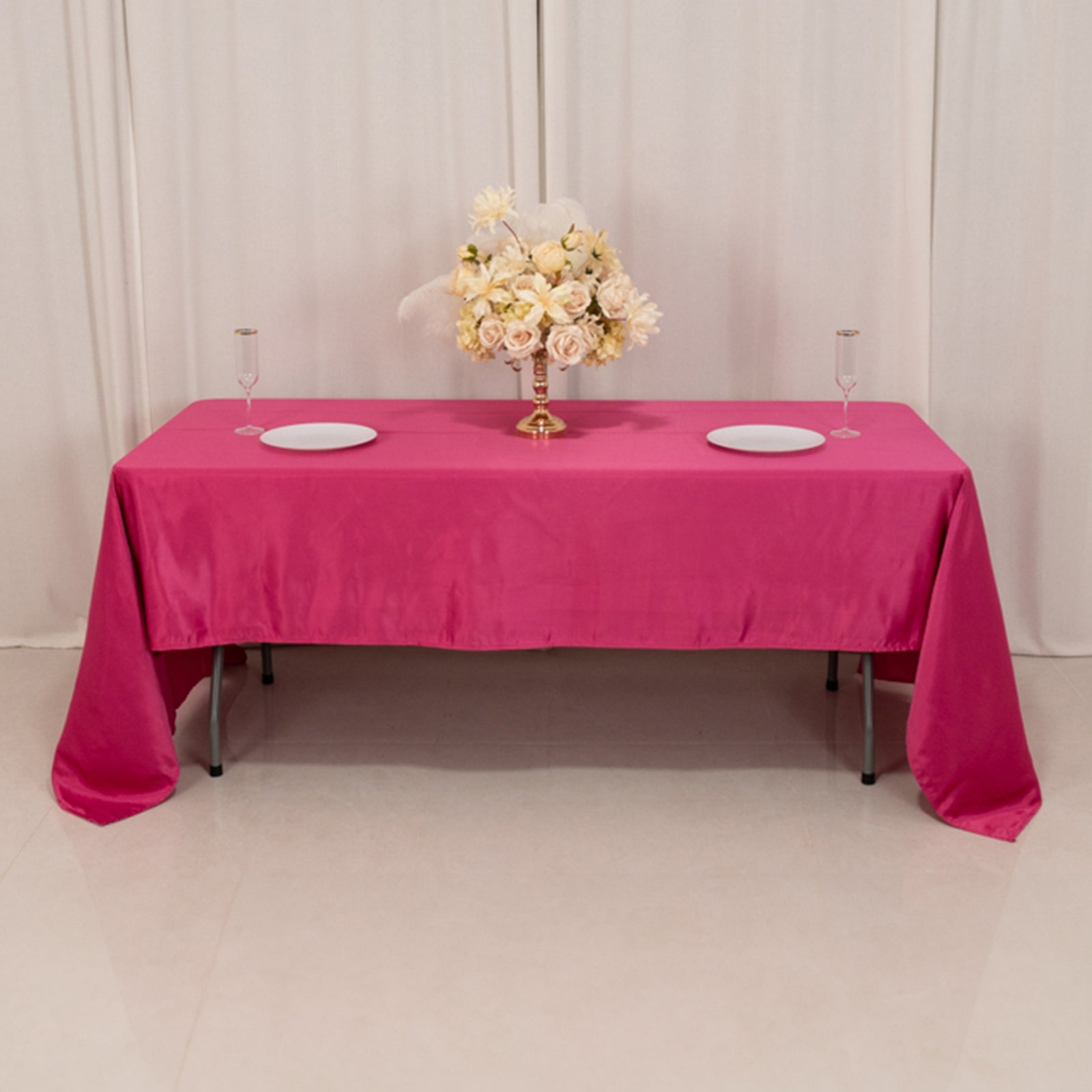 Lamour Satin 60"x126" Rectangle Tablecloth Fuchsia - Soft & Silk - Like Table Cover - Bell Racket Store