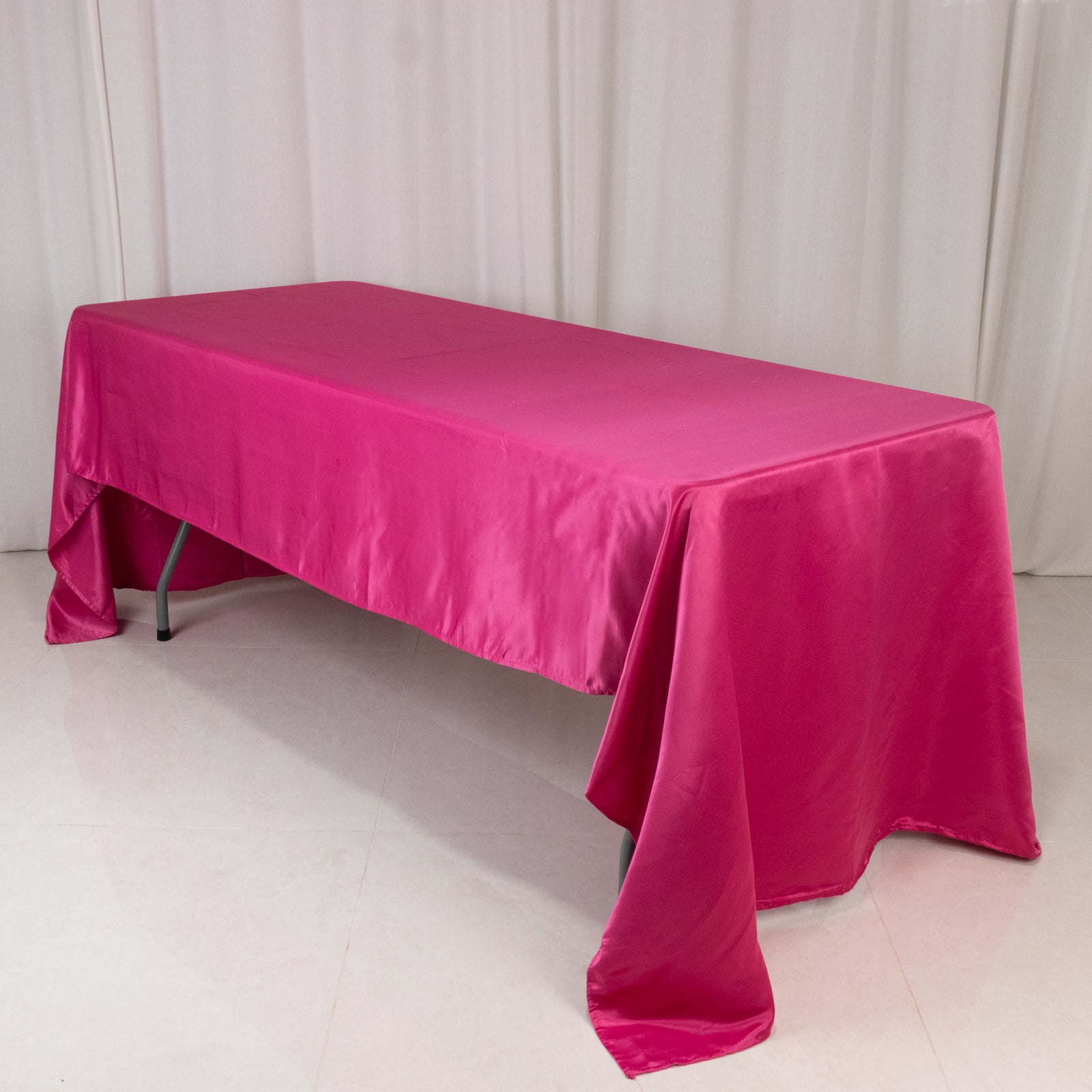 Lamour Satin 60"x126" Rectangle Tablecloth Fuchsia - Soft & Silk - Like Table Cover - Bell Racket Store