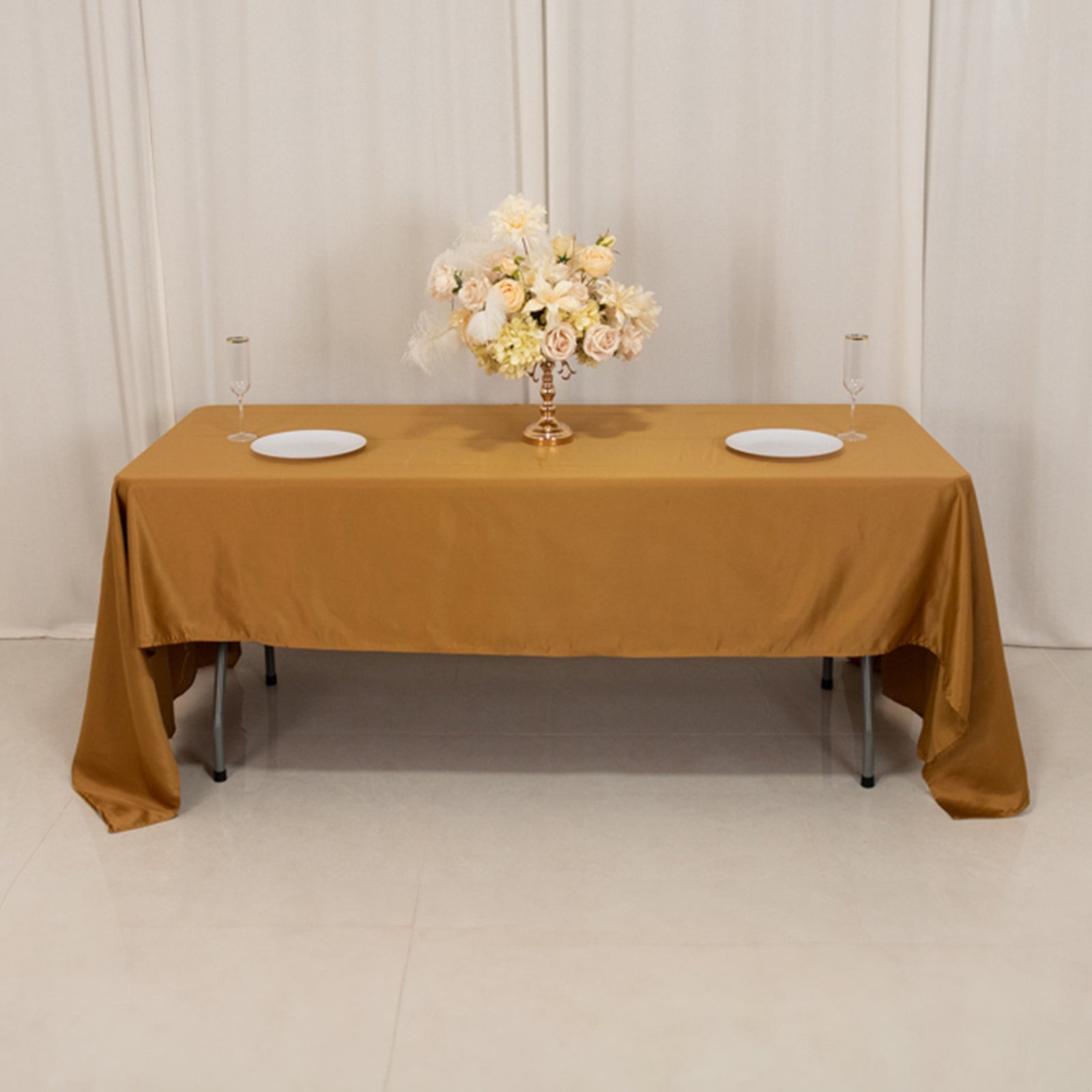 Lamour Satin 60"x126" Rectangle Tablecloth Gold - Soft & Silk - Like Table Cover for Upscale Dining - Bell Racket Store