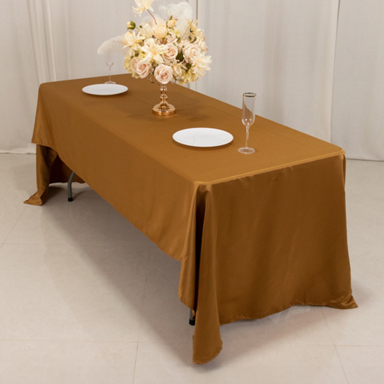 Lamour Satin 60"x126" Rectangle Tablecloth Gold - Soft & Silk - Like Table Cover for Upscale Dining - Bell Racket Store