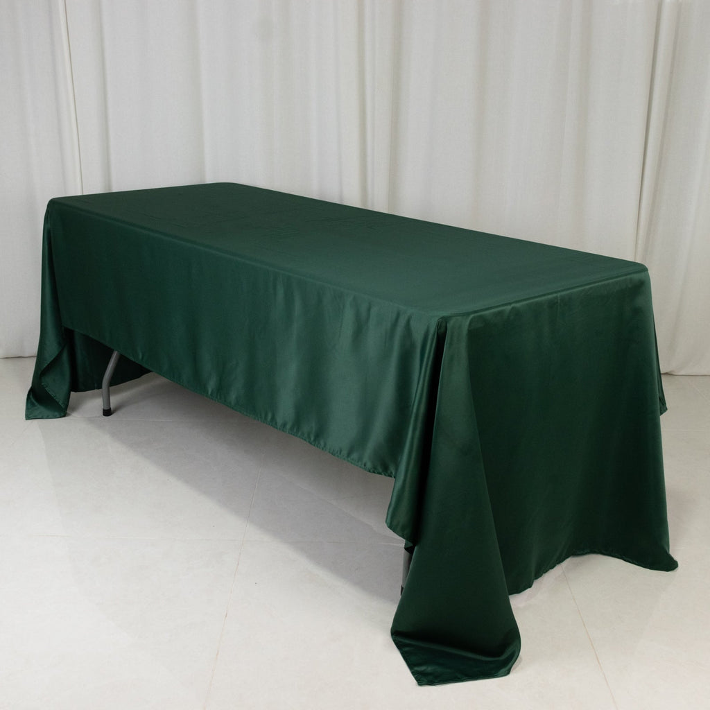 Lamour Satin 60"x126" Rectangle Tablecloth Hunter Emerald Green - Soft & Silk - Like Table Cover - Bell Racket Store