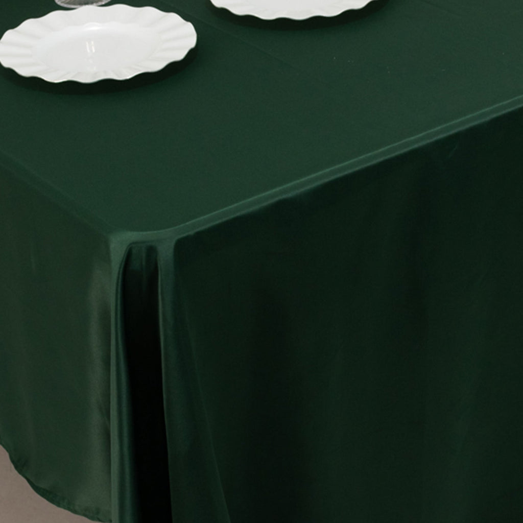 Lamour Satin 60"x126" Rectangle Tablecloth Hunter Emerald Green - Soft & Silk - Like Table Cover - Bell Racket Store
