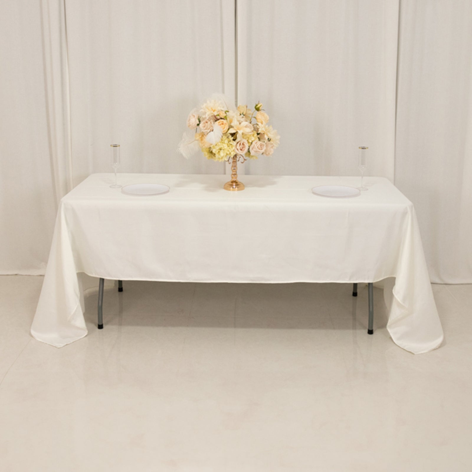 Lamour Satin 60"x126" Rectangle Tablecloth Ivory - Soft & Silk - Like Table Cover - Bell Racket Store