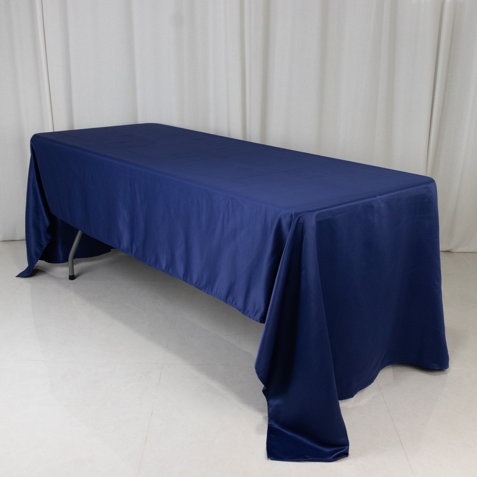Lamour Satin 60"x126" Rectangle Tablecloth Navy Blue - Soft & Silk - Like Table Cover - Bell Racket Store