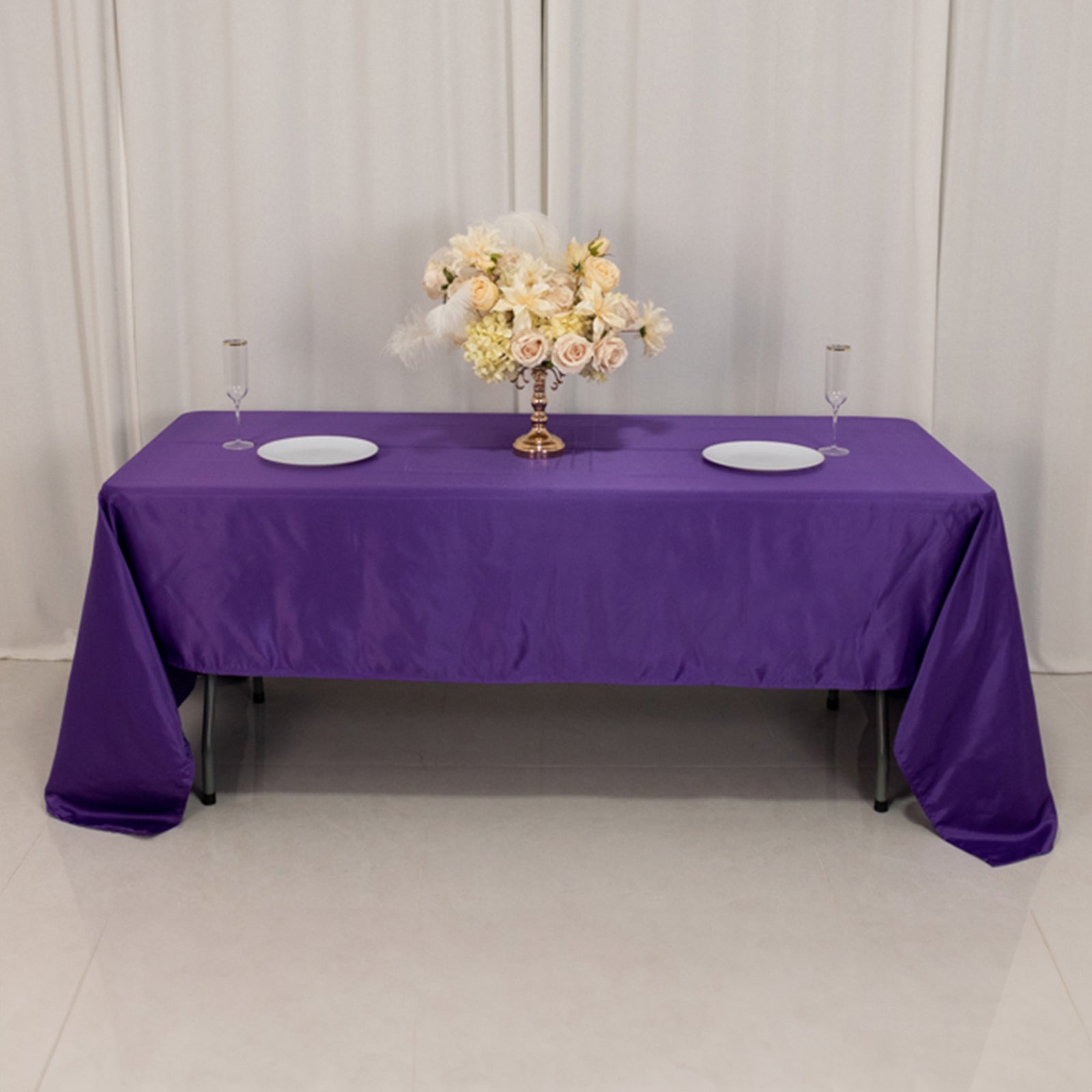 Lamour Satin 60"x126" Rectangle Tablecloth Purple - Soft & Silk - Like Table Cover - Bell Racket Store