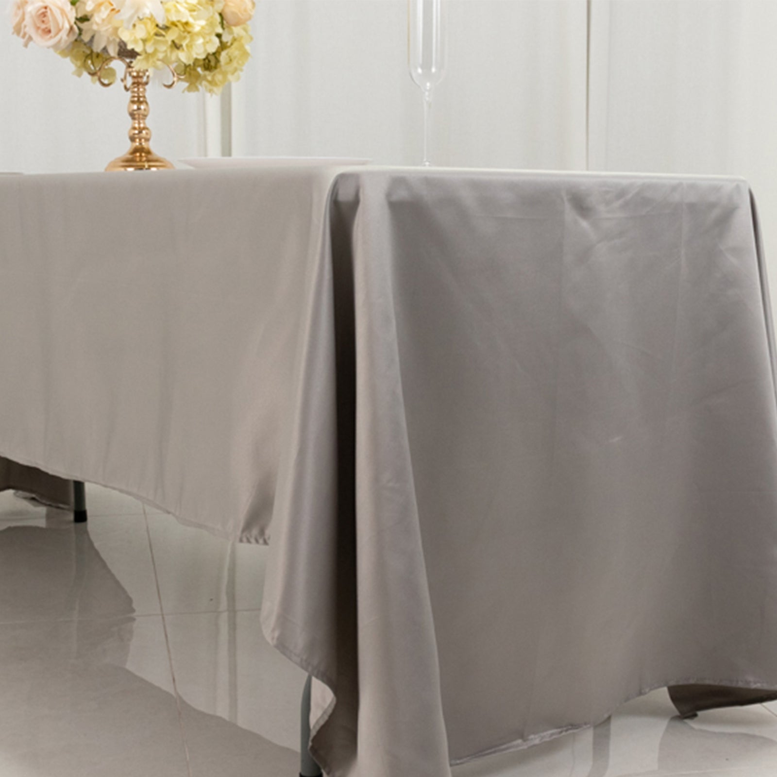 Lamour Satin 60"x126" Rectangle Tablecloth Silver - Soft & Silk - Like Table Cover - Bell Racket Store