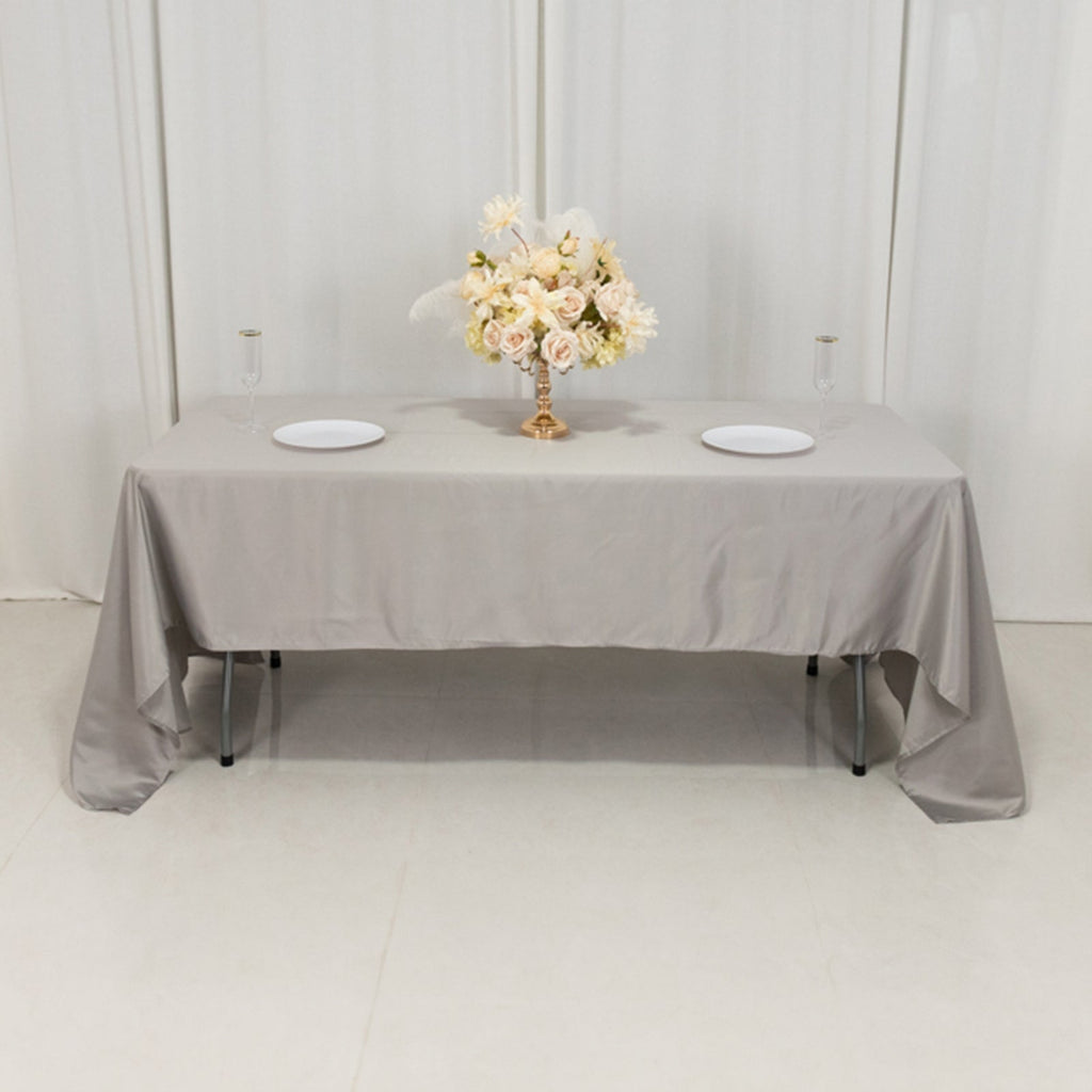 Lamour Satin 60"x126" Rectangle Tablecloth Silver - Soft & Silk - Like Table Cover - Bell Racket Store