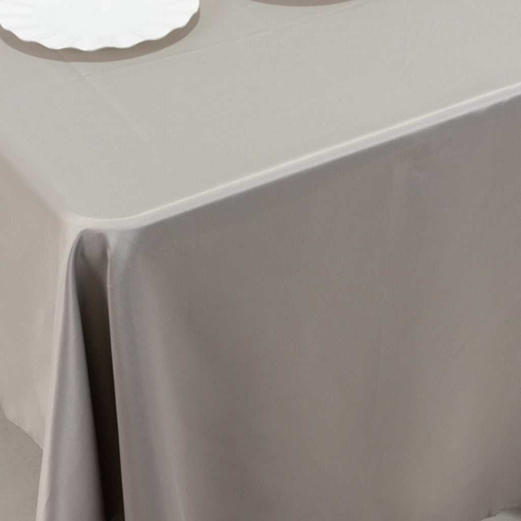 Lamour Satin 60"x126" Rectangle Tablecloth Silver - Soft & Silk - Like Table Cover - Bell Racket Store