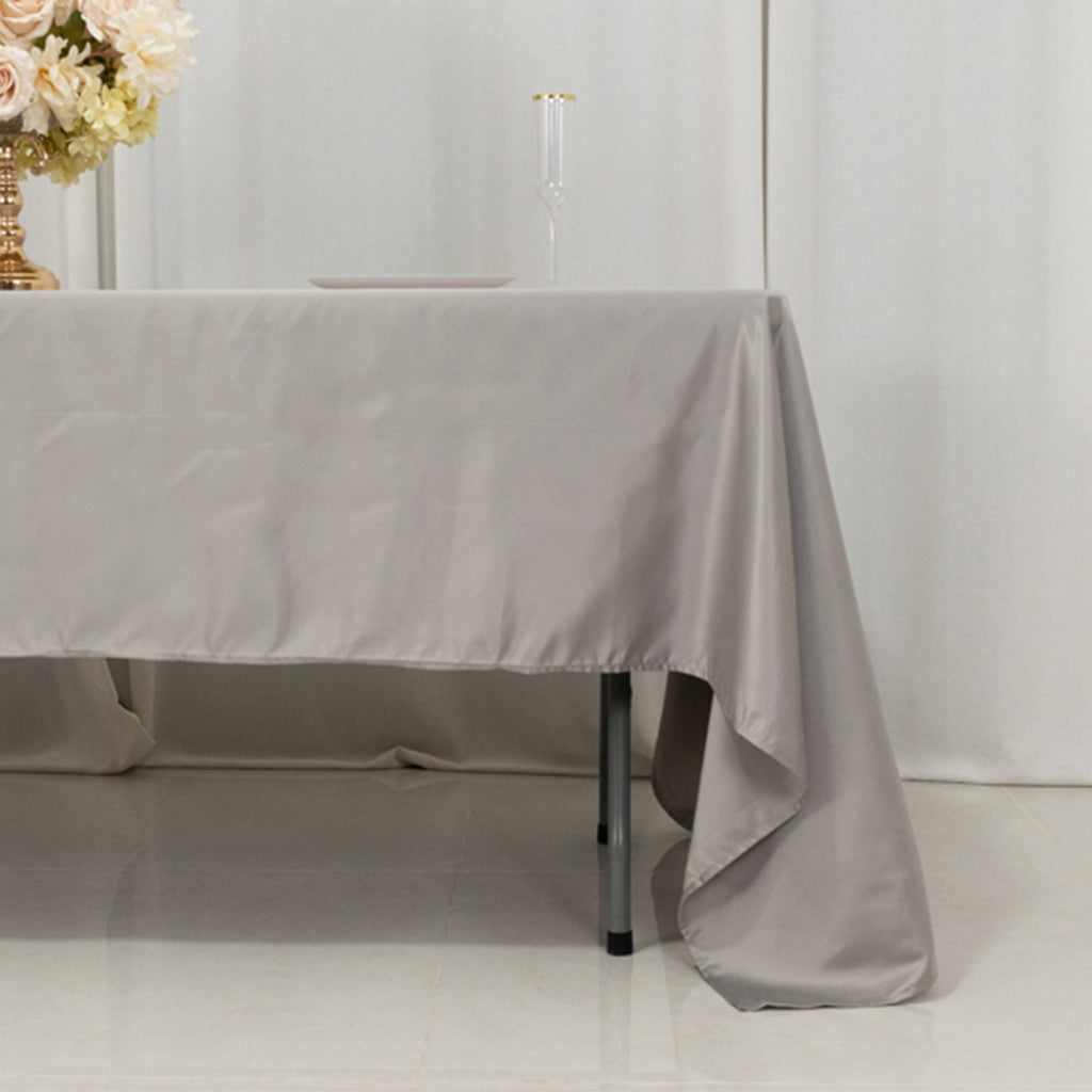 Lamour Satin 60"x126" Rectangle Tablecloth Silver - Soft & Silk - Like Table Cover - Bell Racket Store