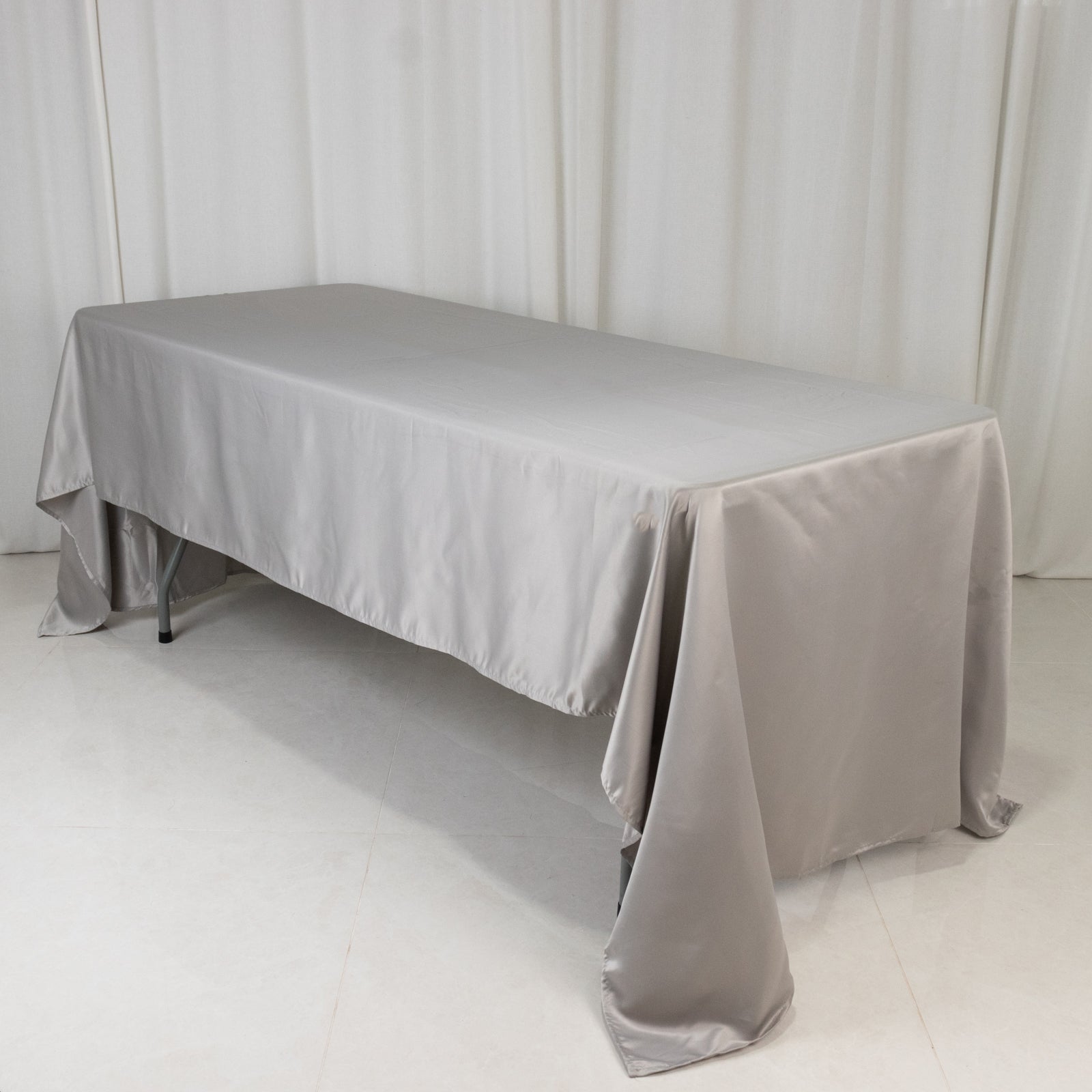 Lamour Satin 60"x126" Rectangle Tablecloth Silver - Soft & Silk - Like Table Cover - Bell Racket Store