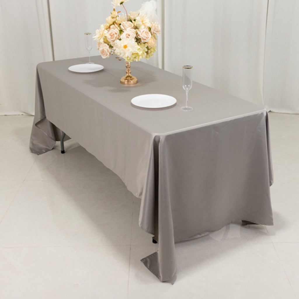 Lamour Satin 60"x126" Rectangle Tablecloth Silver - Soft & Silk - Like Table Cover - Bell Racket Store