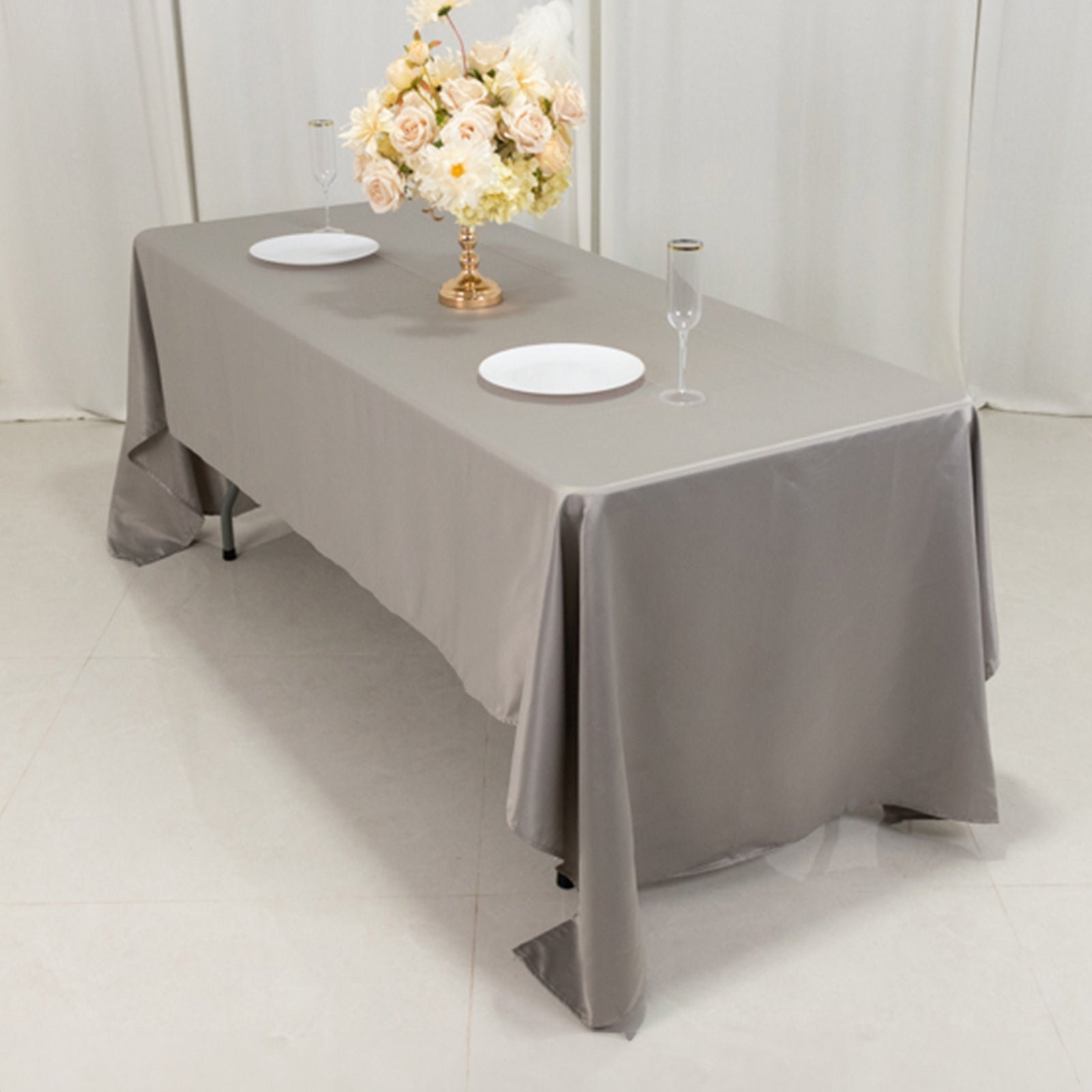Lamour Satin 60"x126" Rectangle Tablecloth Silver - Soft & Silk - Like Table Cover - Bell Racket Store