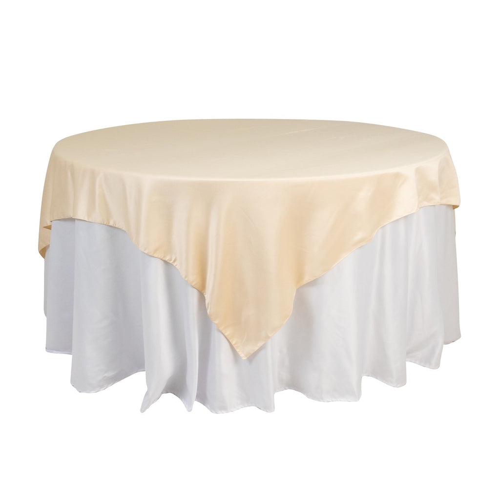 Lamour Satin 72"x72" Table Overlay Square Tablecloth Beige - Smooth Finish Table Topper - Bell Racket Store