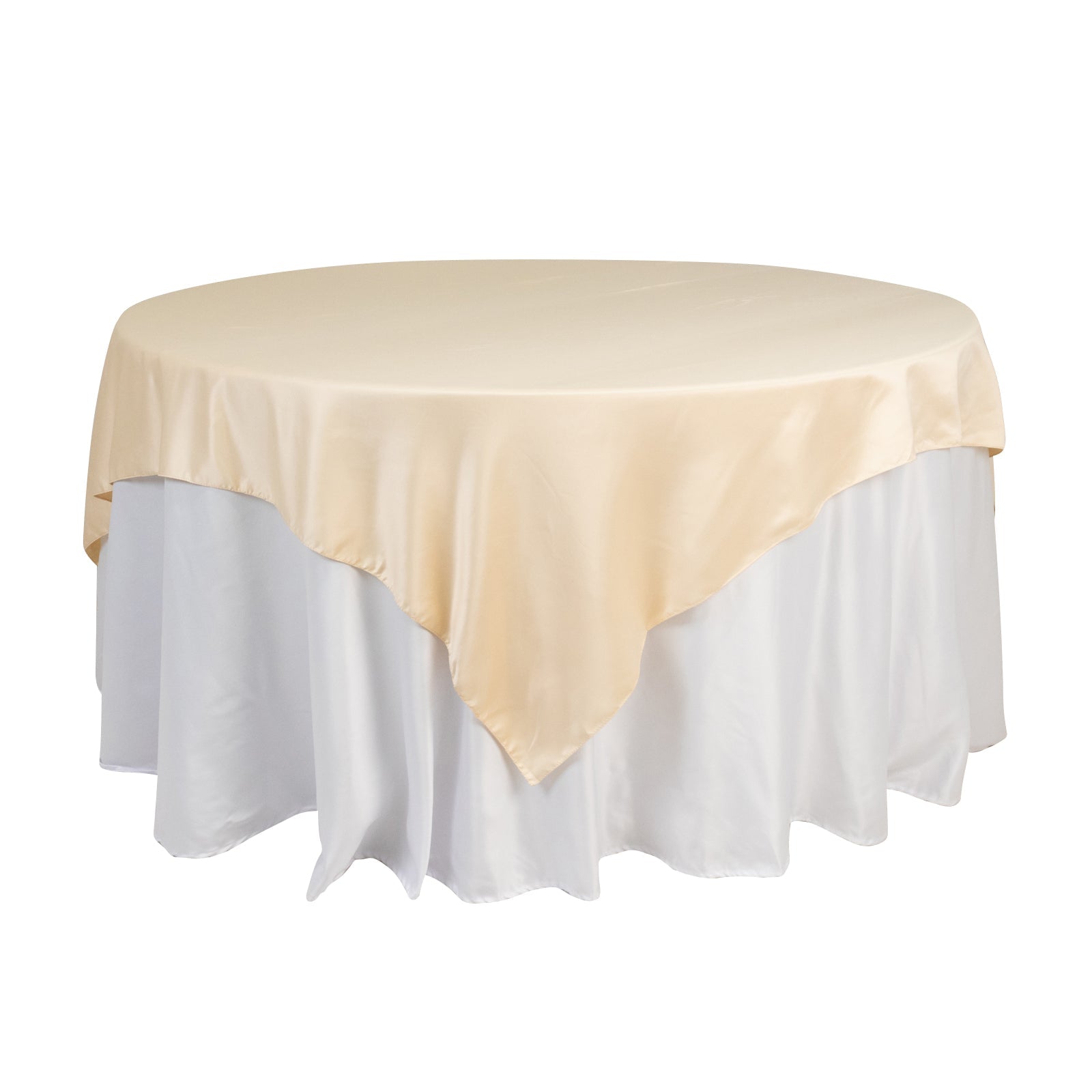 Lamour Satin 72"x72" Table Overlay Square Tablecloth Beige - Smooth Finish Table Topper - Bell Racket Store