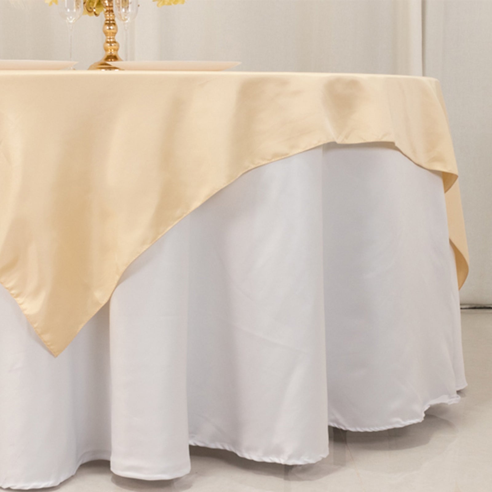 Lamour Satin 72"x72" Table Overlay Square Tablecloth Beige - Smooth Finish Table Topper - Bell Racket Store