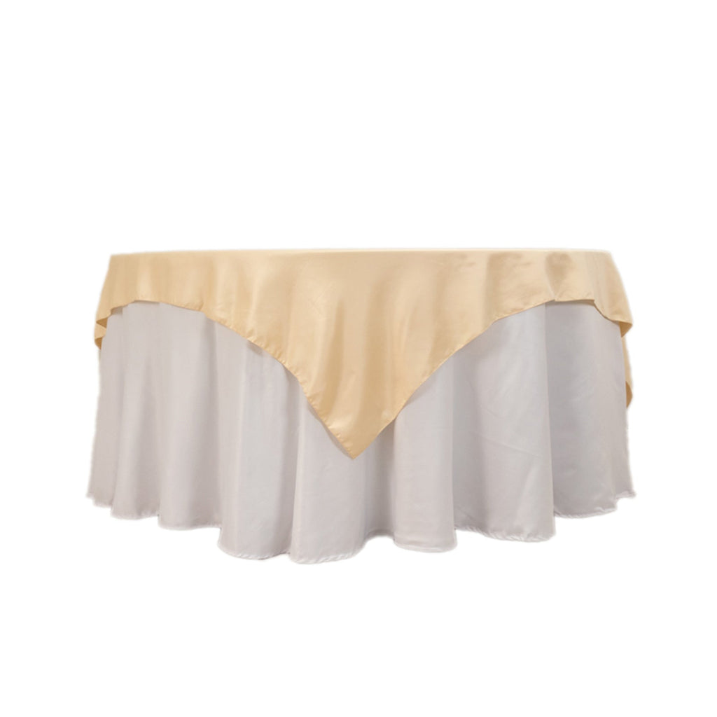 Lamour Satin 72"x72" Table Overlay Square Tablecloth Beige - Smooth Finish Table Topper - Bell Racket Store