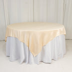 Lamour Satin 72"x72" Table Overlay Square Tablecloth Beige - Smooth Finish Table Topper - Bell Racket Store