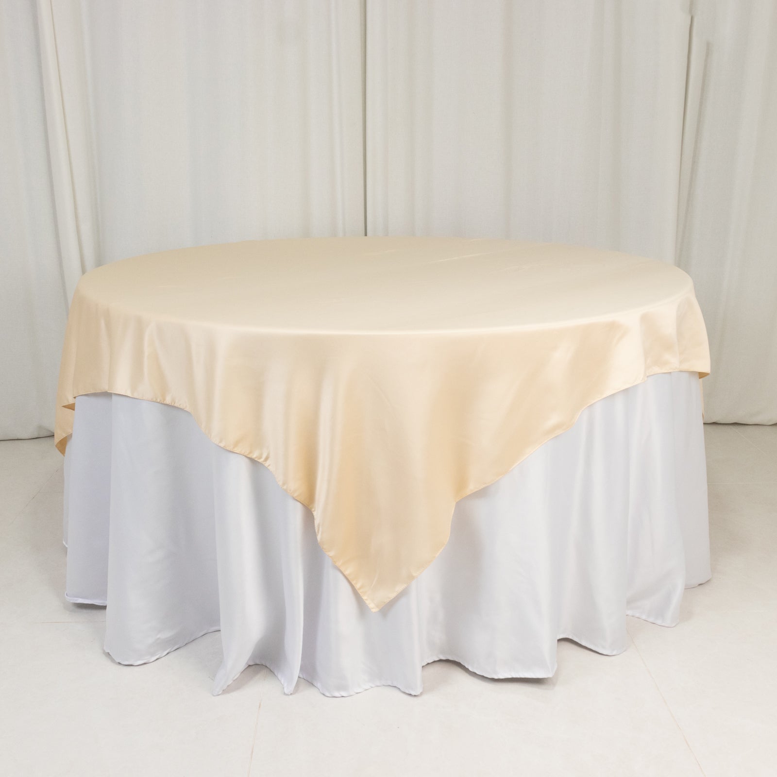 Lamour Satin 72"x72" Table Overlay Square Tablecloth Beige - Smooth Finish Table Topper - Bell Racket Store
