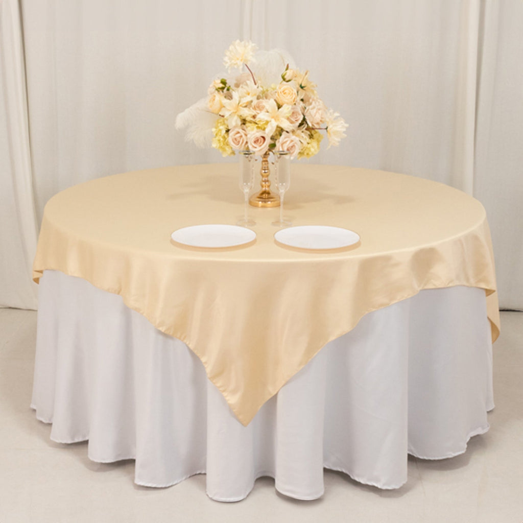 Lamour Satin 72"x72" Table Overlay Square Tablecloth Beige - Smooth Finish Table Topper - Bell Racket Store