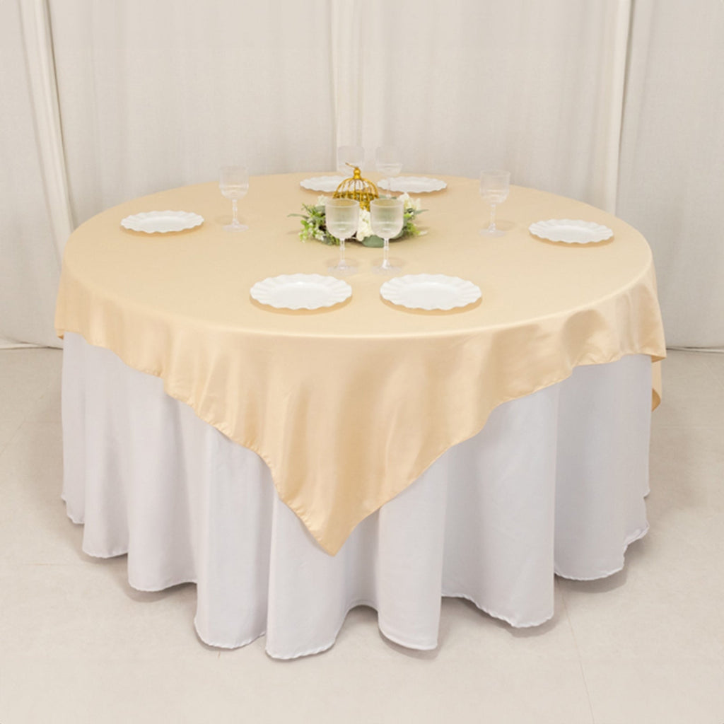 Lamour Satin 72"x72" Table Overlay Square Tablecloth Beige - Smooth Finish Table Topper - Bell Racket Store