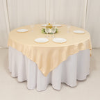 Lamour Satin 72"x72" Table Overlay Square Tablecloth Beige - Smooth Finish Table Topper - Bell Racket Store