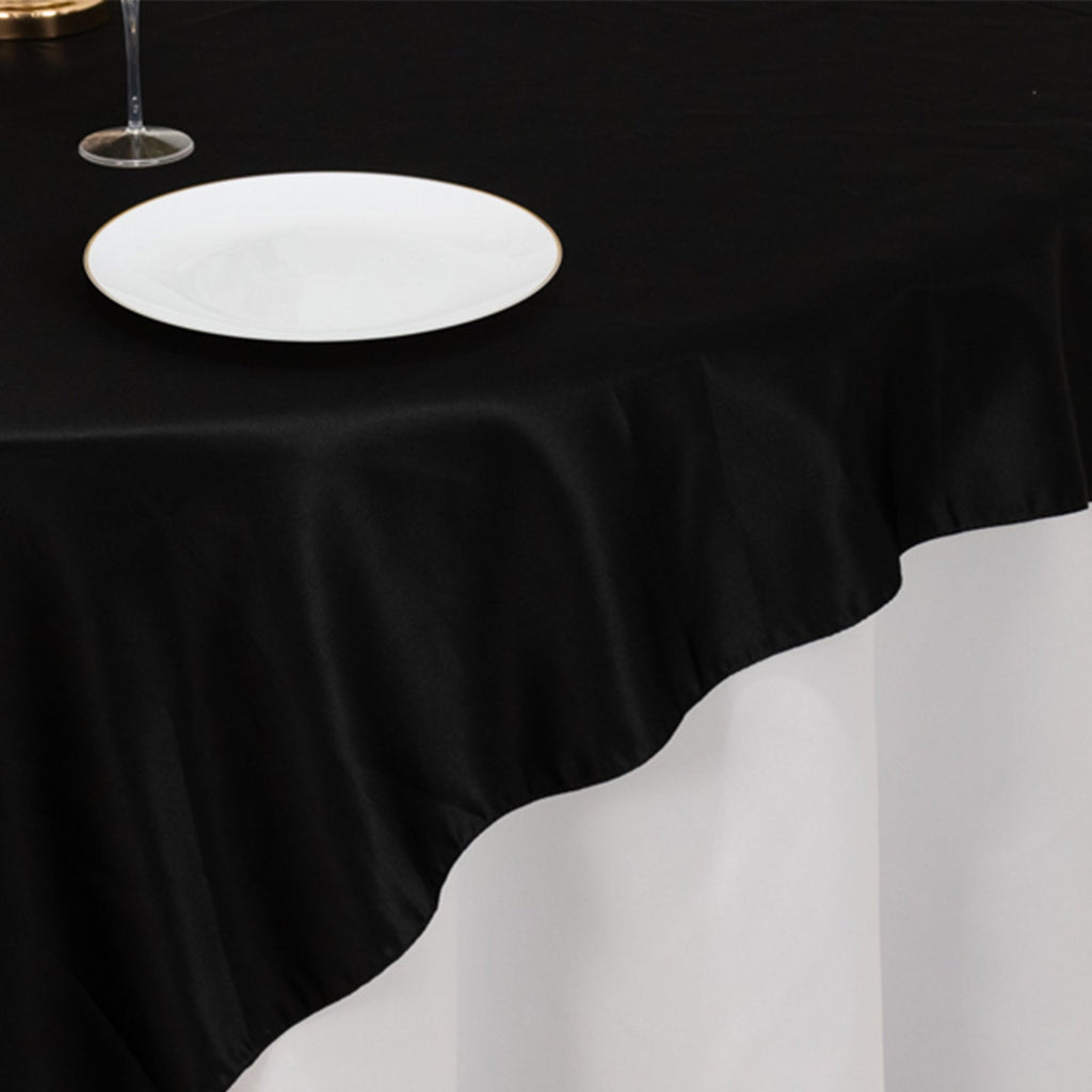 Lamour Satin 72"x72" Table Overlay Square Tablecloth Black - Smooth Finish for Luxurious Events - Bell Racket Store