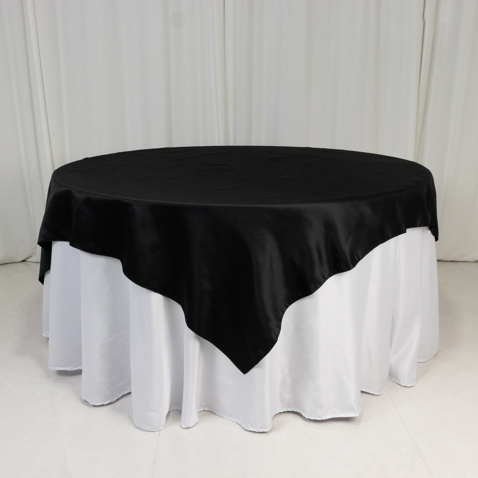 Lamour Satin 72"x72" Table Overlay Square Tablecloth Black - Smooth Finish for Luxurious Events - Bell Racket Store