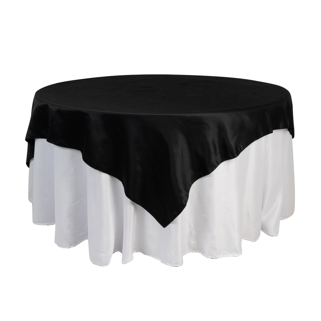 Lamour Satin 72"x72" Table Overlay Square Tablecloth Black - Smooth Finish for Luxurious Events - Bell Racket Store